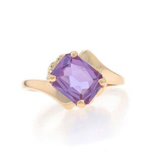 Yellow Gold Simulated Alexandrite Color Change Bypass Ring 14k Rectangle1.75ct